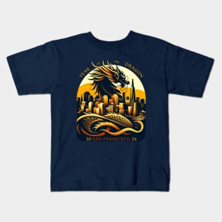 Majestic Dragon Over San Francisco - Year of the Dragon Art 2024 Kids T-Shirt